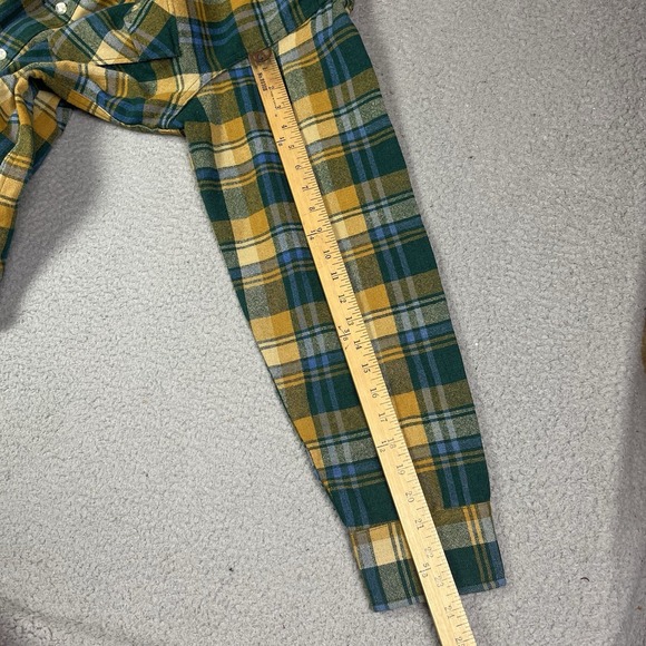 VTG 70s Woolrich Green Yellow Blue Plaid Long Sleeve Shirt USA Made Button Up - Picture 6 of 7